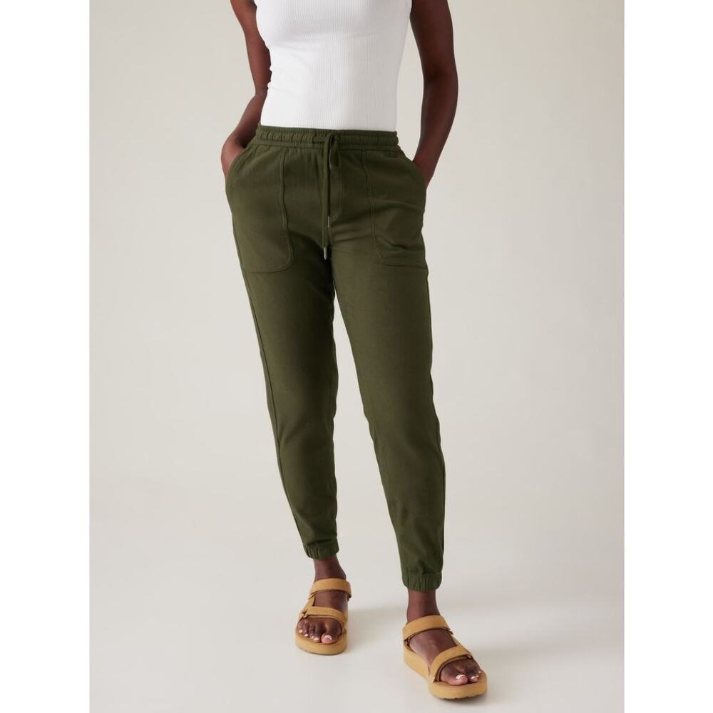 Athleta Sz M Farallon Jogger in Aspen Olive 26" Inseam W/ Pockets & Drawstring